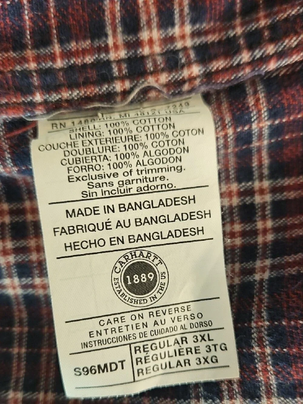 Carhartt Men's Dark Blue Button-Up Flannel Linned Work Jacket